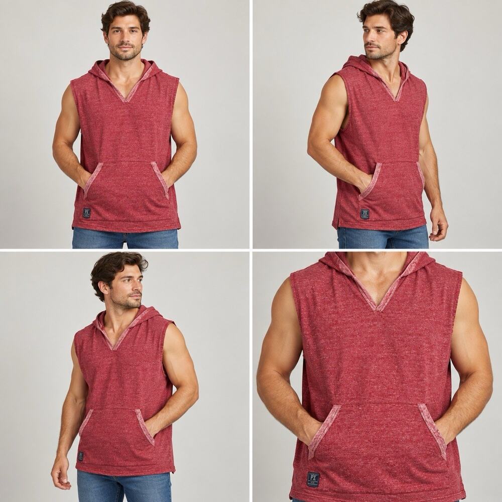 PX Hoodie Mens XL Red Heather Sleeveless Pullover Kangaroo Pocket